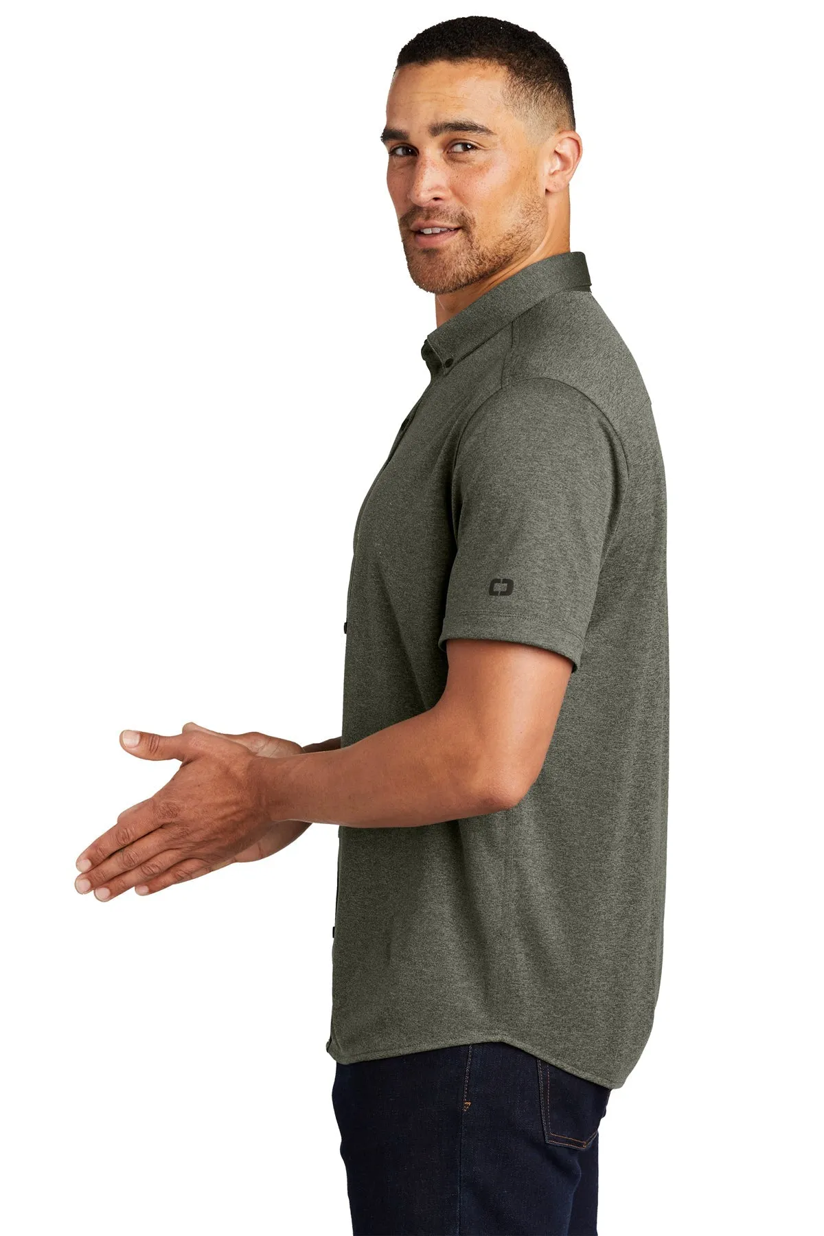 OGIO Gravitate Custom Button Down Shirts, Drive Green Heather